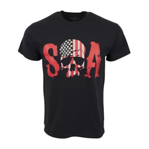 SONS OF ANARCHY SOA FLAG SKULL MENS BLACK T SHIRT - Picture 1 of 2