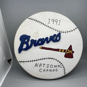 Vintage Atlanta Braves Baseball Hand Made Wooden Plaque Room Wall Desk Decor - Picture 1 of 4