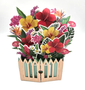 Tarjeta de felicitación de cumpleaños emergente 3D con sobre: diseño de hibisco y orquídea - Imagen 1 de 9