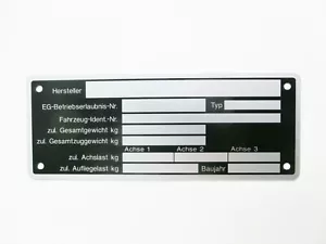Typenschild neutral für Pkw Anhänger 150 x 58 x 0,5 mm (1, 2, 3 Achsen) - Bild 1 von 1