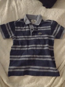 VTG IZOD Lacoste Boys 8 Blue Striped Short Sleeve Polo Shirt Cotton - Picture 1 of 4