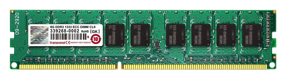 Transcend Server Workstation Memory PC3-10600 DDR3 1333 8GB 1.5V 240-pin ECC DIM - Image 1 of 4