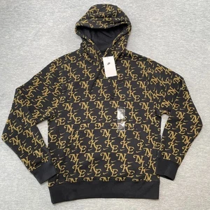 Nike Hoodie Herren Small Schwarz Gold Monogramm AOP Club Fleece Sweatshirt Athleisure - Bild 1 von 15