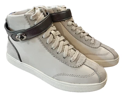 NUEVO COACH Cuero Gamuza C213 Zapatillas Altas Blanco Plata Talla 5 Con Cordones Foto 1 de 4