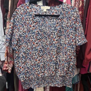 Michael Kors Blouse Black Floral Printed Short Sleeve Elastic Waist. Comfy! - Picture 1 of 5