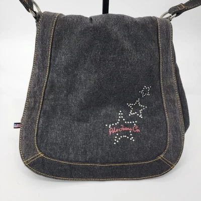 Polo Jeans Purse Ralph Lauren  Denim Black Bling Crossbody Messenger Saddle Y2K - Image 1 of 4
