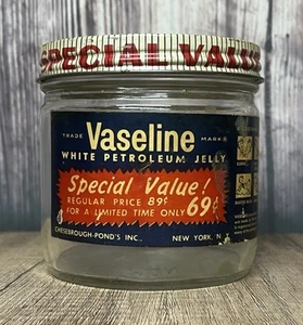 Vintage 50er Jahre Vaseline Vaseline leeres Glasgefäß Chesebrough Teiche Hasel Atlas - Bild 1 von 8