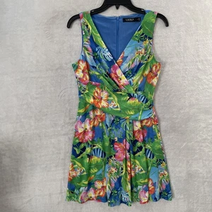 Lauren Ralph Lauren Womans Dress Multicolor 4 Floral Tropical Sleeveless Zip - Picture 1 of 7