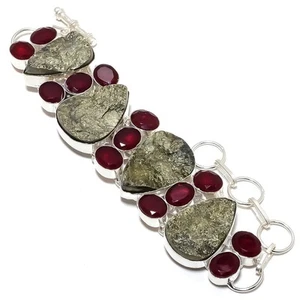 Pirita peruana druzy, piedra preciosa de jade rojo 925 pulsera de plata de le... - Imagen 1 de 5