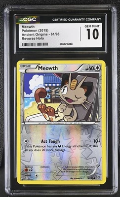 CGC 10 GEM MINT Meowth 2015 Ancient Origins 61/98 Reverse Holo Pokemon Card - Image 1 of 2