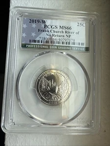 2019 W Frank Church River of No Return NP Quarter 25c PCGS MS66 West Point - Foto 1 di 5