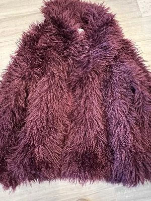 K Zell Faux Shaggy Fur Dark Red Burgundy Size L Gorgeous Jacket New - Image 1 of 4