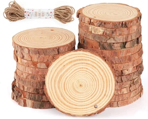 30 Pezzi Fette di Legno Naturale 8-9Cm con Foro Forato, Tronco Non Finito Cerchio in Legno - Foto 1 di 12