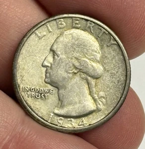 Mint Collar Error AU 1934-P Broadstruck Washington Silver Quarter, U.S. 25c Coin - Picture 1 of 2