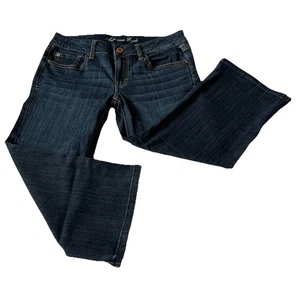 Pantaloni American Eagle donna 6 AE hipster vita bassa svasati crop elasticizzati blu jeans - Foto 1 di 16