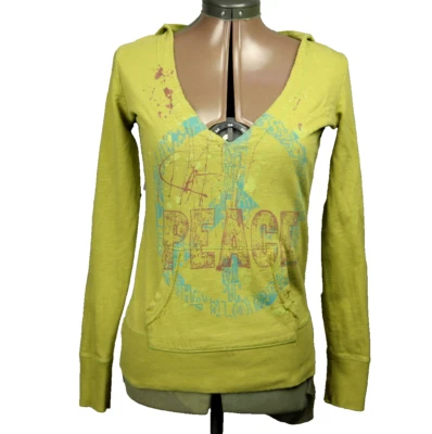 Moletom com capuz gráfico Mudd Peace Sign mergulho gola V manga longa verde limão P - Imagem 1 de 4