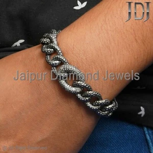 Natural Pave Diamond 925 Sterling Silver Chain Link Designer Unisex Bracelet - Picture 1 of 14