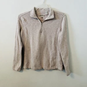 Suéter para mujer Orvis beige 1/4 con cremallera mangas largas talla S 100 % algodón - Imagen 1 de 6