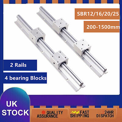 2PCS SBR12/16/20/25 Linear Rails+4PCS 4X SBR12/16/20/25/UU Bearing Blocks CNC UK • 15.85£