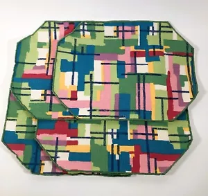 Vintage Abstract Colorful Placemats Mod Paint Brush Linen Cotton Set of 4 - Picture 1 of 8