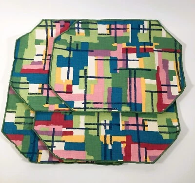 Vintage Abstract Colorful Placemats Mod Paint Brush Linen Cotton Set of 4 - Image 1 of 4