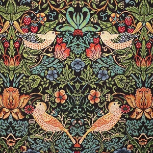 Tapestry Fabric Black William Morris Strawberry Thief Luxury Upholstery Fabric - Picture 1 of 4