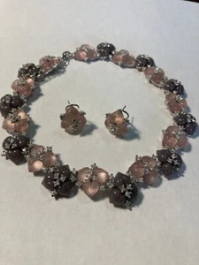 Crystal & Resin Flower Silvertone Necklace & Earrings Set NEW - Picture 1 of 8