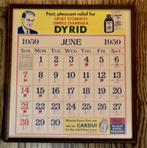 DYRID 1959 Werbekalender gerahmte Kunst CARDUI Durchfall - Bild 1 von 4