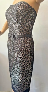 Jessica McClintock Black Lace & Nude Sheath Bow Strapless Dress Formal Cocktail - Picture 1 of 9