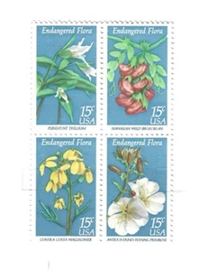 US Endangered Flora 15c Stamp Block of 4 Scott #1783-1786 (f) - Picture 1 of 1