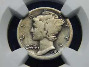 1916-D 10C Mercury Dime F-12 NGC, Key to the Series! Nice & Original! - Picture 1 of 3
