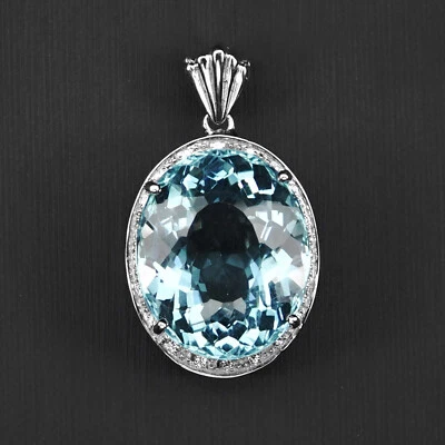 Шикарные кулоны ручной работы из стерлингового серебра 925 пробы с аквамарином цвета океана 27,50 карата - Изображение 1 из 4