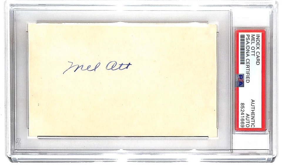 Mel Ott Autographed 3x5 Index Card New York Giants PSA/DNA Nice! *1669 - Image 1 of 2