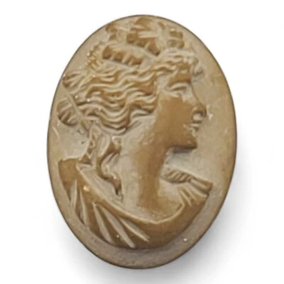 Antique Victorian Lava Stone Cameo Antique Brooch Young Maiden Woman Deep Carved - Image 1 of 4