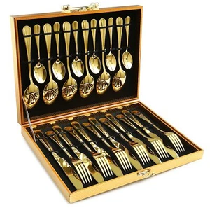 Gold Silverware Set 24piece Gold Forged Stainless Steel Flatware Set Service Of - Picture 1 of 6