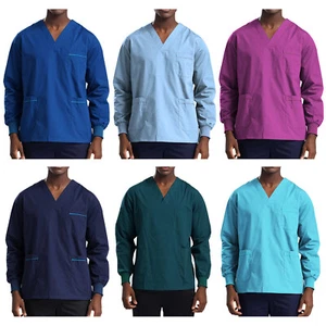 Men's Long Sleeve Multi-pockets Scrub Top Healthcare Medical Scrub Zone Workwear - Picture 1 of 71