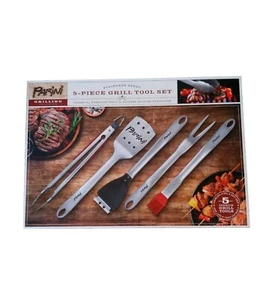 JUEGO DE HERRAMIENTAS PARA PARRILLA PARINI 5 PIEZAS - PINZAS, TENEDOR, ESPÁTULA, CEPILLO PARA PULIR Y LIMPIAR - Imagen 1 de 3