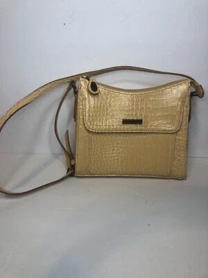 Liz Claiborne Crossbody Purse – Pale Yellow Faux Alligator Leather - Image 1 of 4