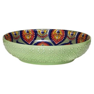 Green Ceramic Bowl Tuscany Bohemian Soup Salad 22cm Mediterranean Boho Design - Picture 1 of 2