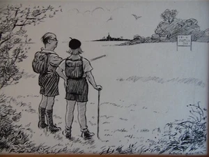 Portrait Two Walkers Finding Oil A Blot on the Landscape. Lewis Baumer Original - Picture 1 of 6