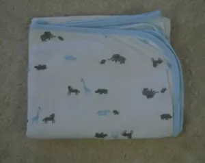 Carter's Elephant Zebra Giraffe Baby Blanket White Blue Gray Rhino Monkey Jersey - Picture 1 of 8