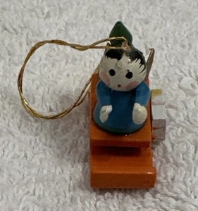 Vintage Miniature Wooden Ornament Angel on a Sled - Picture 1 of 6