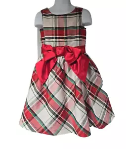 Gymboree Girls Dress Holiday Celebration Red Green Gold Plaid Taffeta Size 4 - Picture 1 of 15