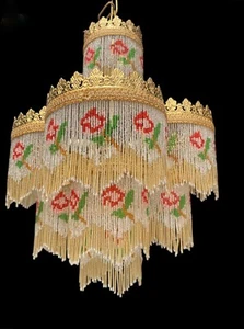 Eleganter Jugendstil Kronleuchter mit Murano Perlen - 4 Lichter - Bild 1 von 10
