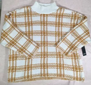 A.N.A Women's Plus White & Gold Mock Neck Long Sleeve Stretch Sweater sz XXL NWT - Picture 1 of 8