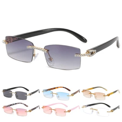 Gafas de sol rectangulares sin montura para mujeres hombres pequeñas cuadradas de moda gafas de sol parasoles Foto 1 de 4