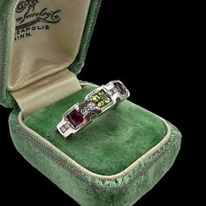 Antique Vintage Deco Retro 950 Platinum Ruby Diamond Wedding Band Ring S 6 11.8g
