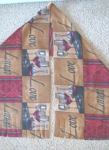 WINE LOVE LACHEN BLOCKDRUCK SUPERWEICHER FLEECE UNISEX SCHAL HANDGEFERTIGT 12"x 60" - Bild 1 von 3