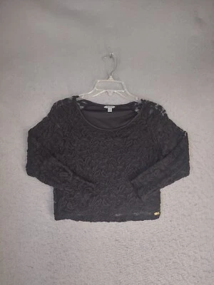 Camisa pulôver de renda Guess meninas juvenil XL preta floral cropped manga longa - Imagem 1 de 4