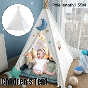 Large Teepee Tent Kids Cotton Canvas Pretend Play House Boy Girls Wigwam Gift AU - Picture 1 of 11